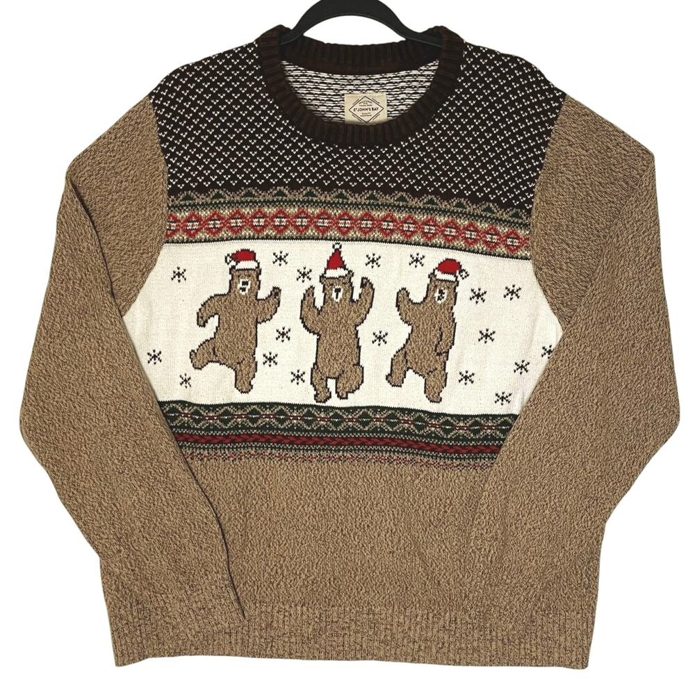 VTG St. John's Bay Christmas Bear Fair Isle Sweater Brown Men's Unisex Size XL
